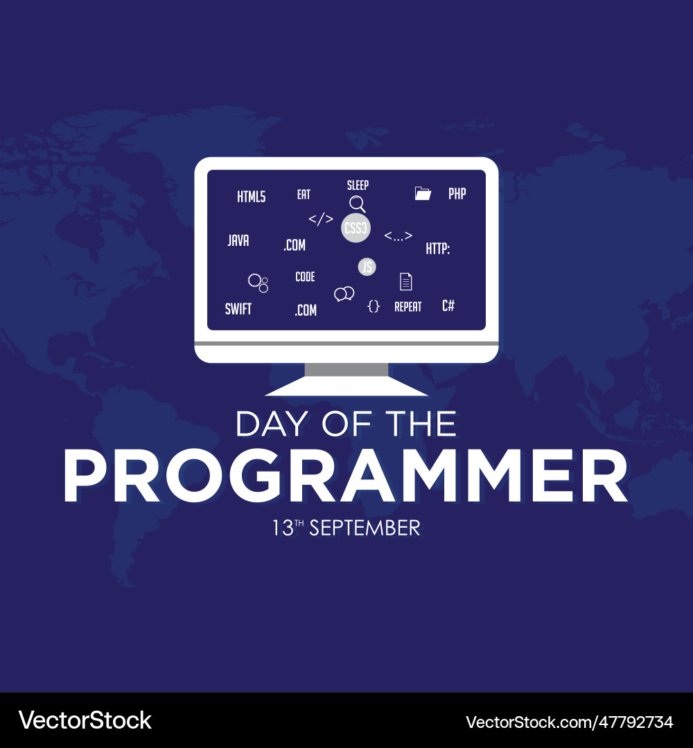 Day of the programmer template with monitor icon Day of the programmer template with monitor icon vector image