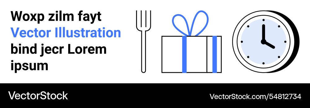 Fork gift box with bow and clock next to text Fork gift box with bow and clock next to text vector image