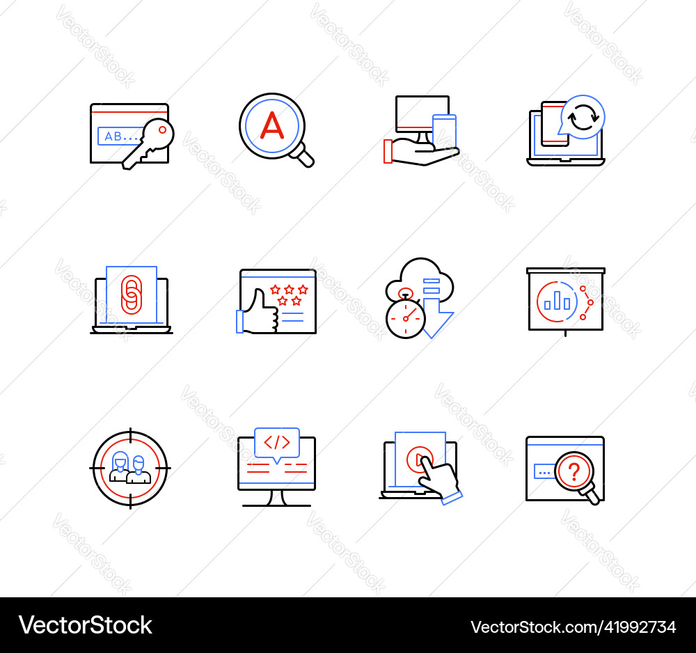 Internet and online data - line design style icons Internet and online data - line design style icons Vector Image