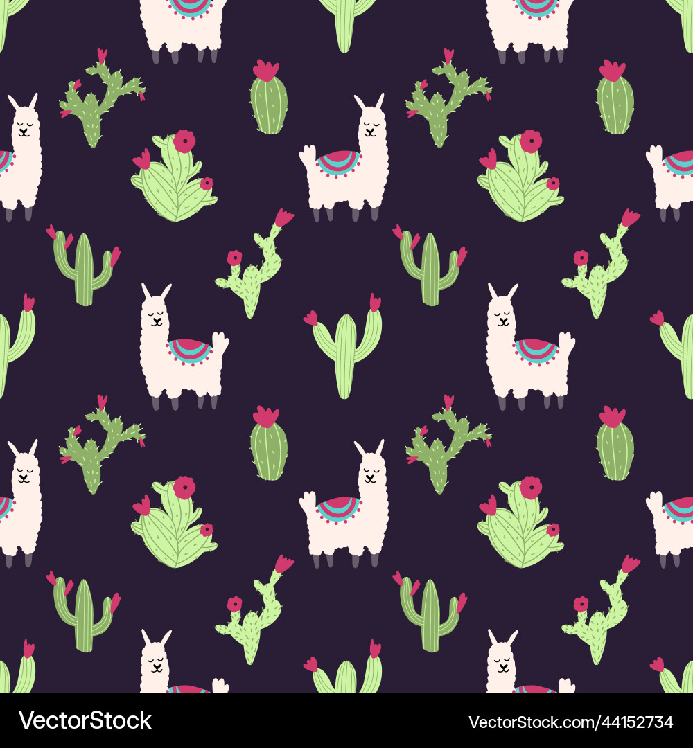 Lama alpaca seamless pattern with cactus Lama alpaca seamless pattern with cactus vector image