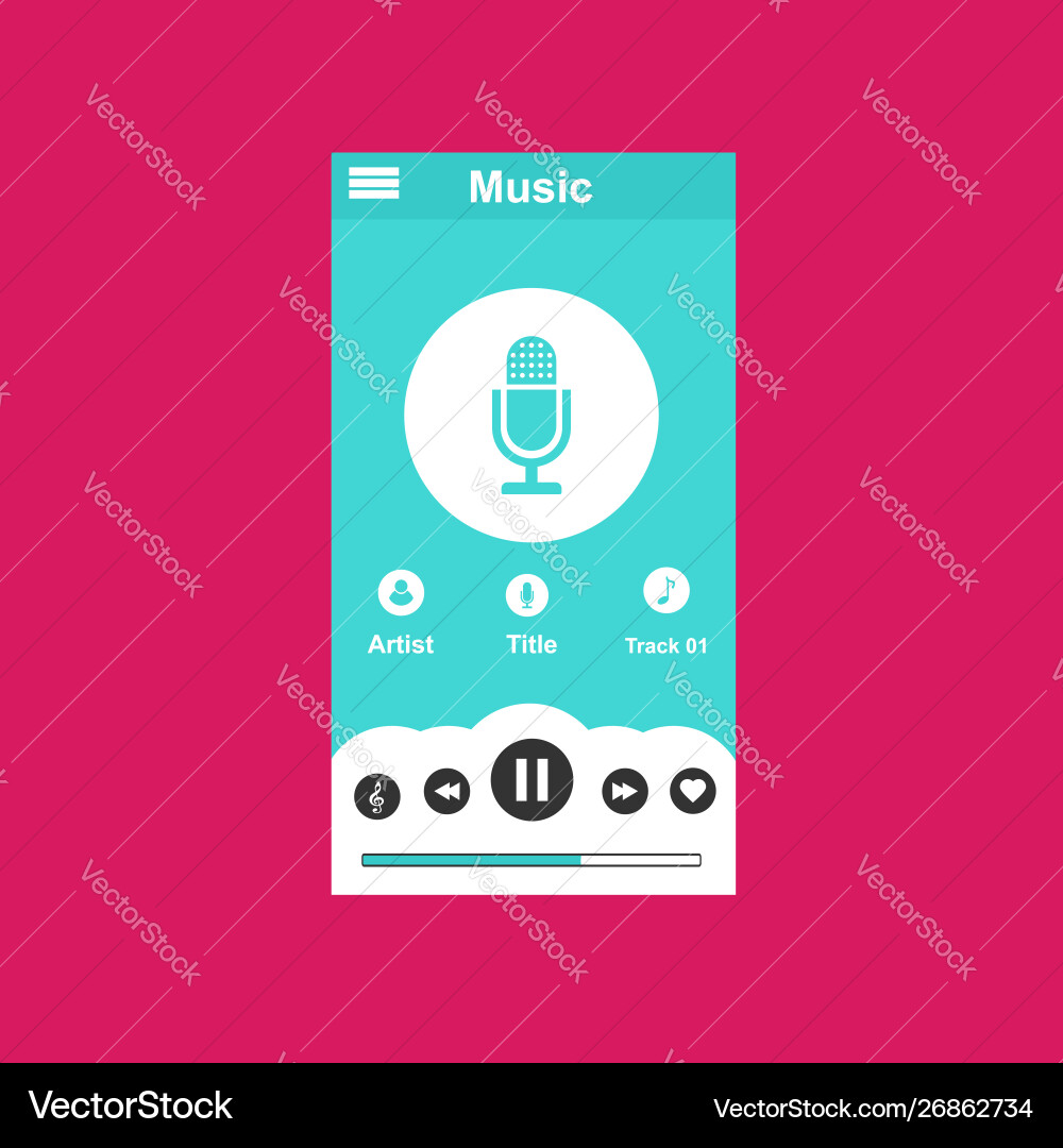 Media player application app template with flat Media player application app template with flat vector image