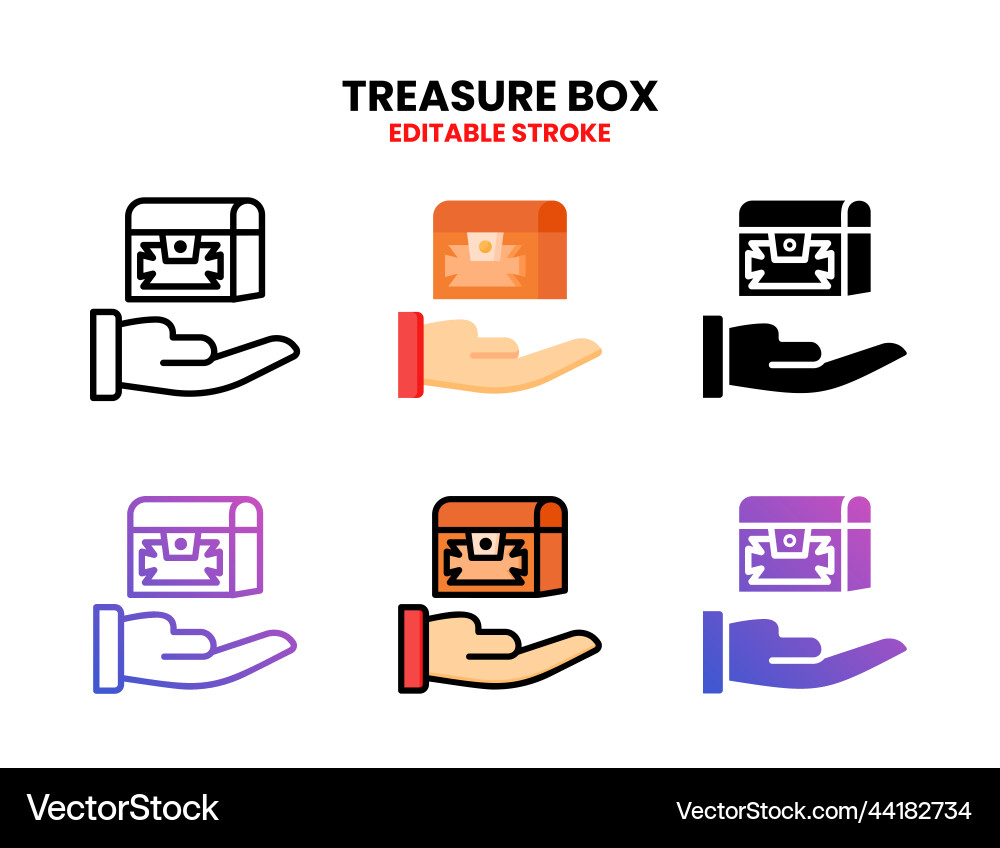 Treasure box icon set with different styles Vector Image
