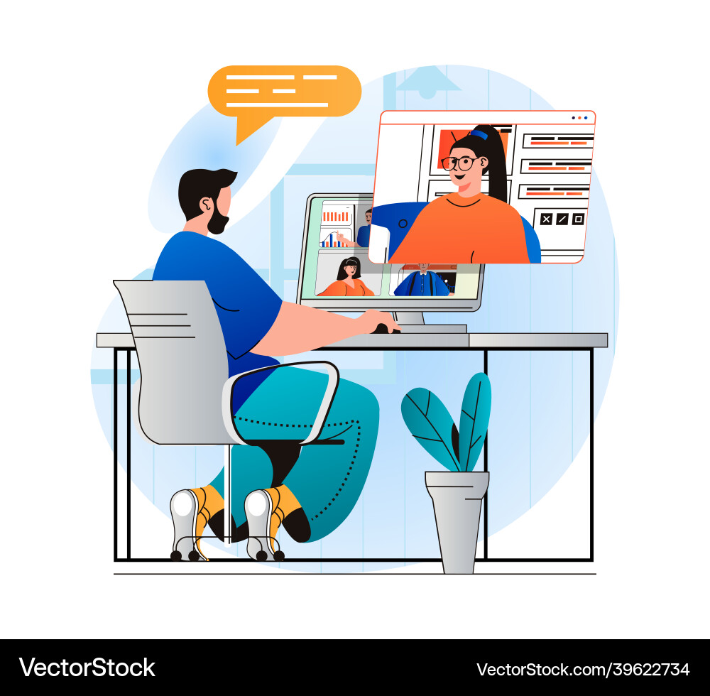 Video conference concept in modern flat design vector image