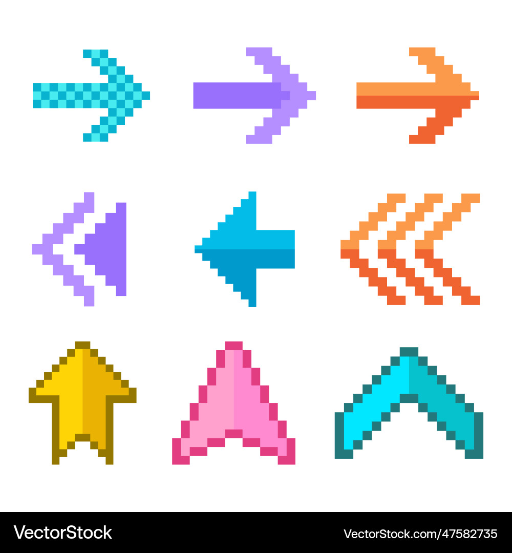 Arrow pixel art cursor set Arrow pixel art cursor set vector image
