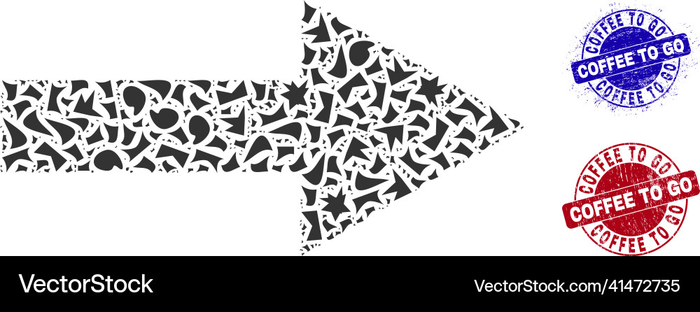 Arrow right mosaic of shards with coffee to go Arrow right mosaic of shards with coffee to go vector image