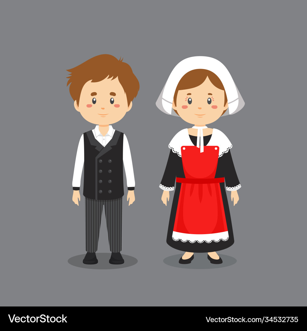 Couple character wearing french national dress Couple character wearing french national dress vector image
