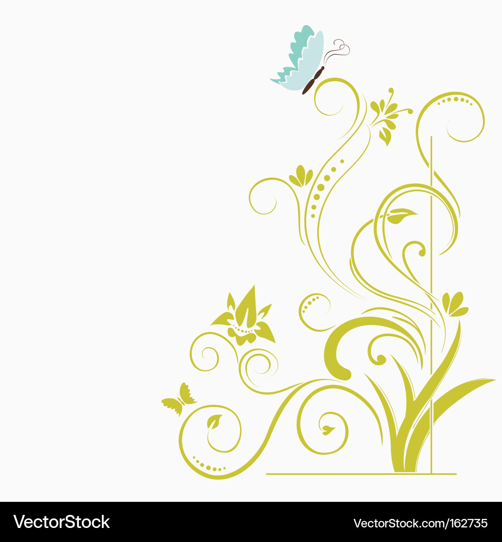 Floral Swirls with Butterflies vector image