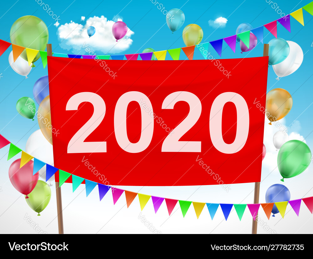 Frohes neues Jahr 2020 rotes Banner Vektorbild