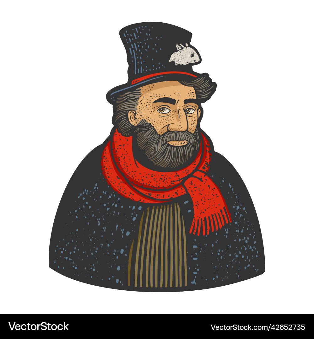Homeless with mouse in hat sketch color Vector Image