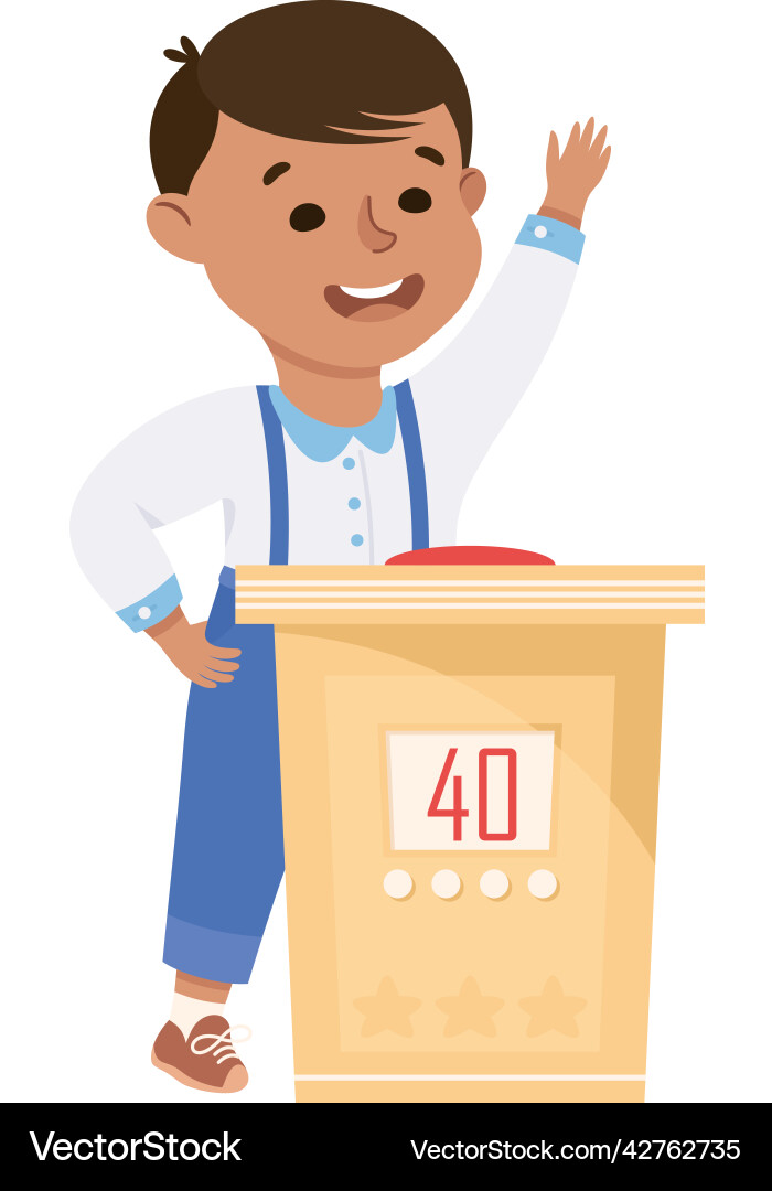 Little boy playing quiz game or mind sport Little boy playing quiz game or mind sport vector image