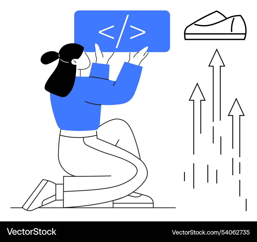 Programmer girl lifting code symbol with tech Programmer girl lifting code symbol with tech vector image