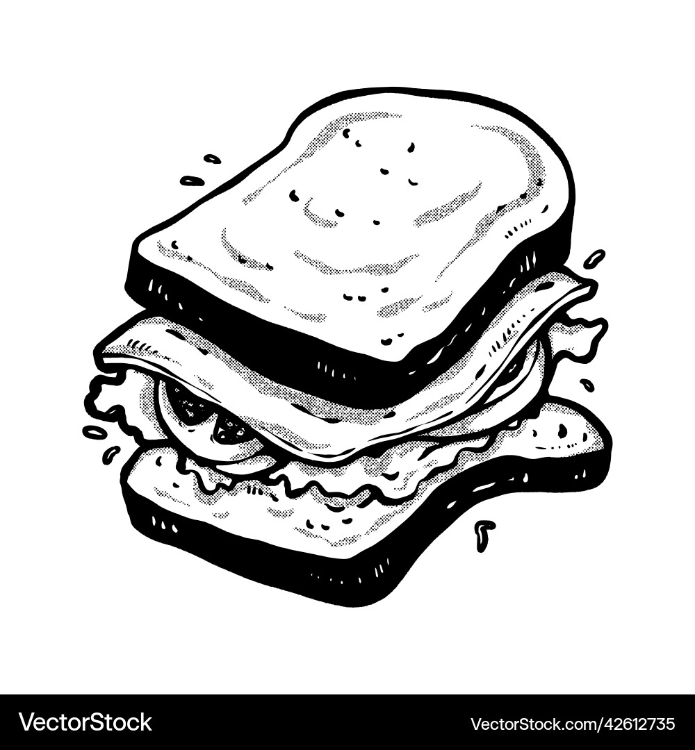 Sandwich food line art hand drawing technique Sandwich food line art hand drawing technique vector image