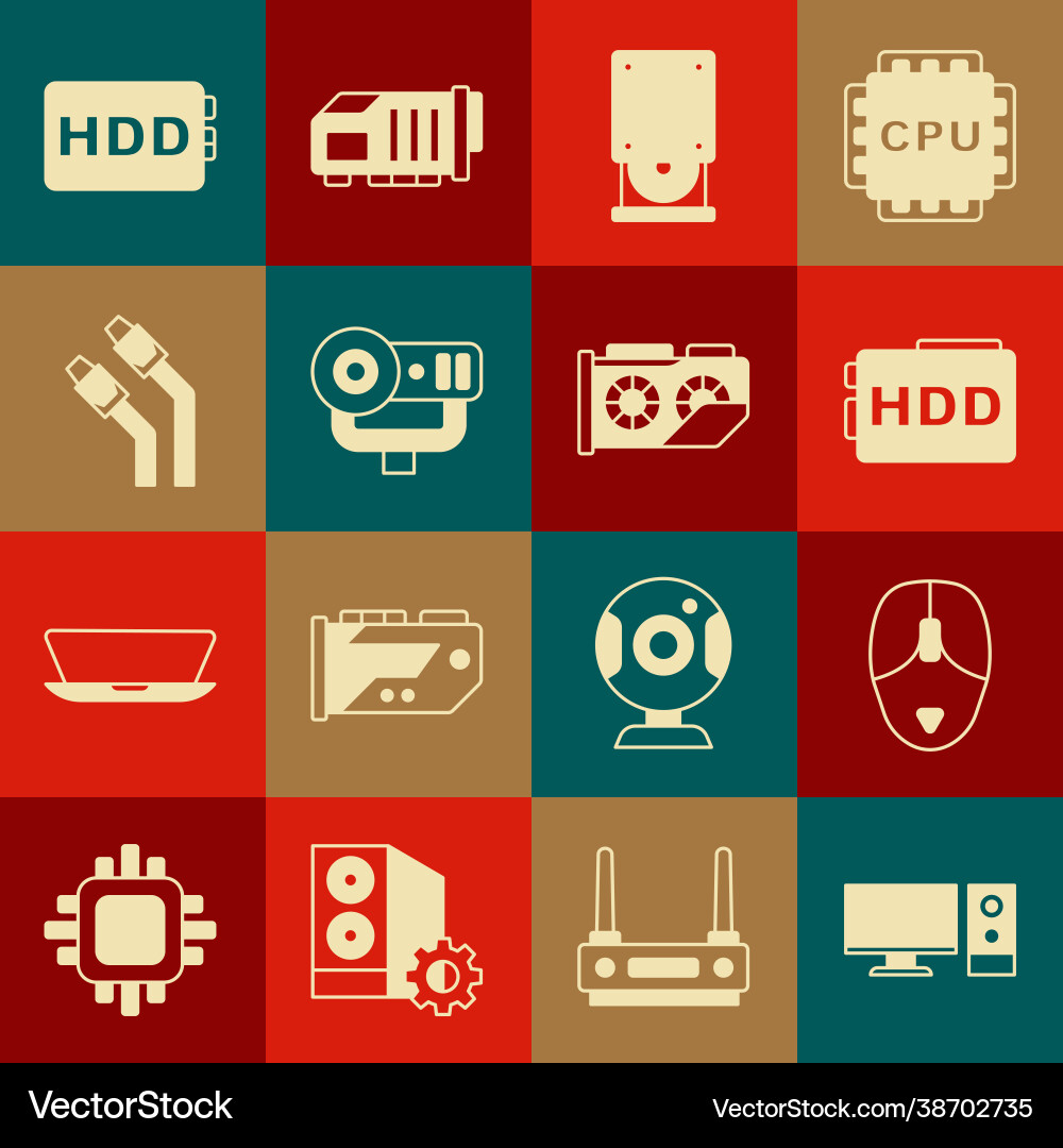 Set computer monitor mouse hard disk drive hdd Set computer monitor mouse hard disk drive hdd vector image