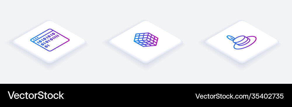Set isometric line binary code rubik cube and man Set isometric line binary code rubik cube and man vector image