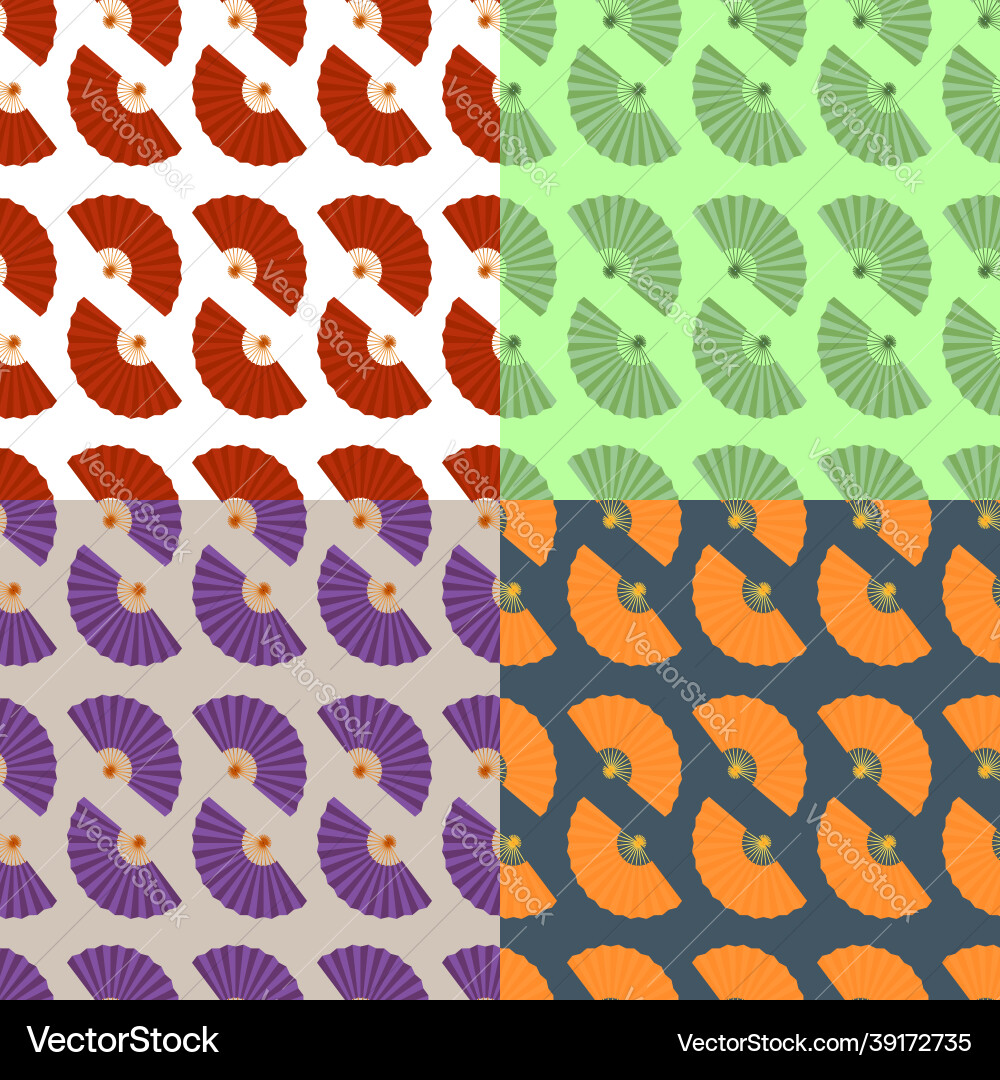 Set of seamless patterns with folding fan Vector Image