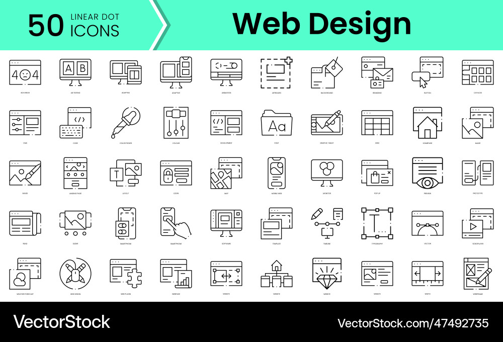 Set of web design icons line art style Set of web design icons line art style vector image