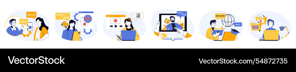 Studying foreign language concept set in flat web Studying foreign language concept set in flat web vector image