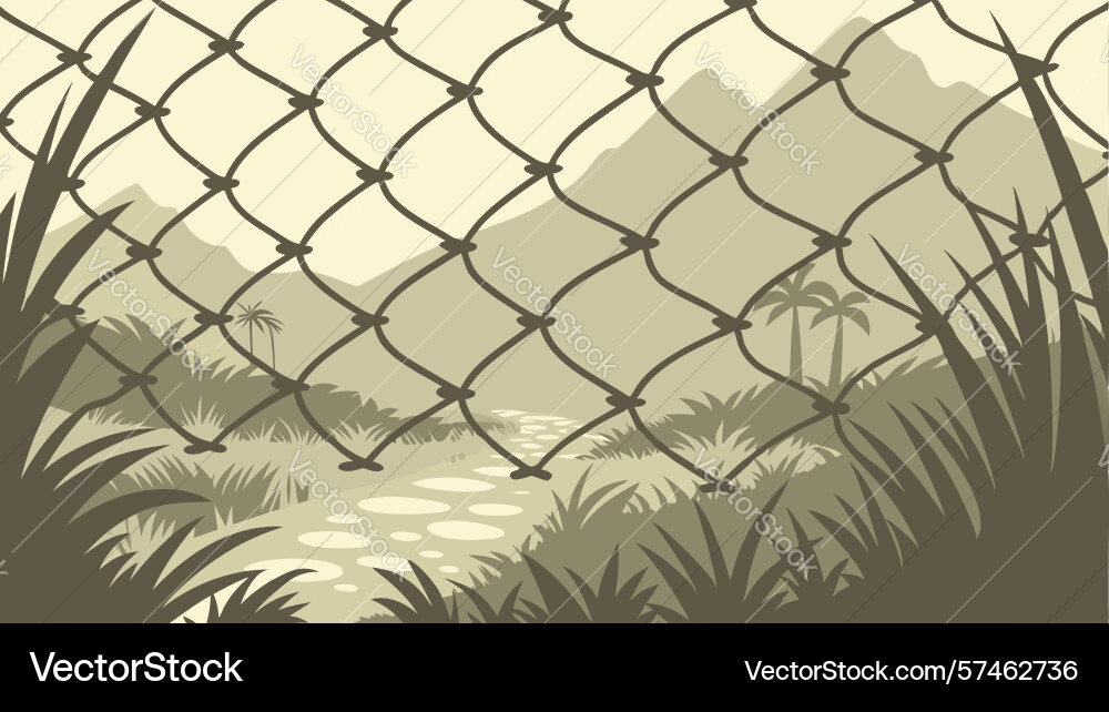 Abstract building structure behind chain link vector image