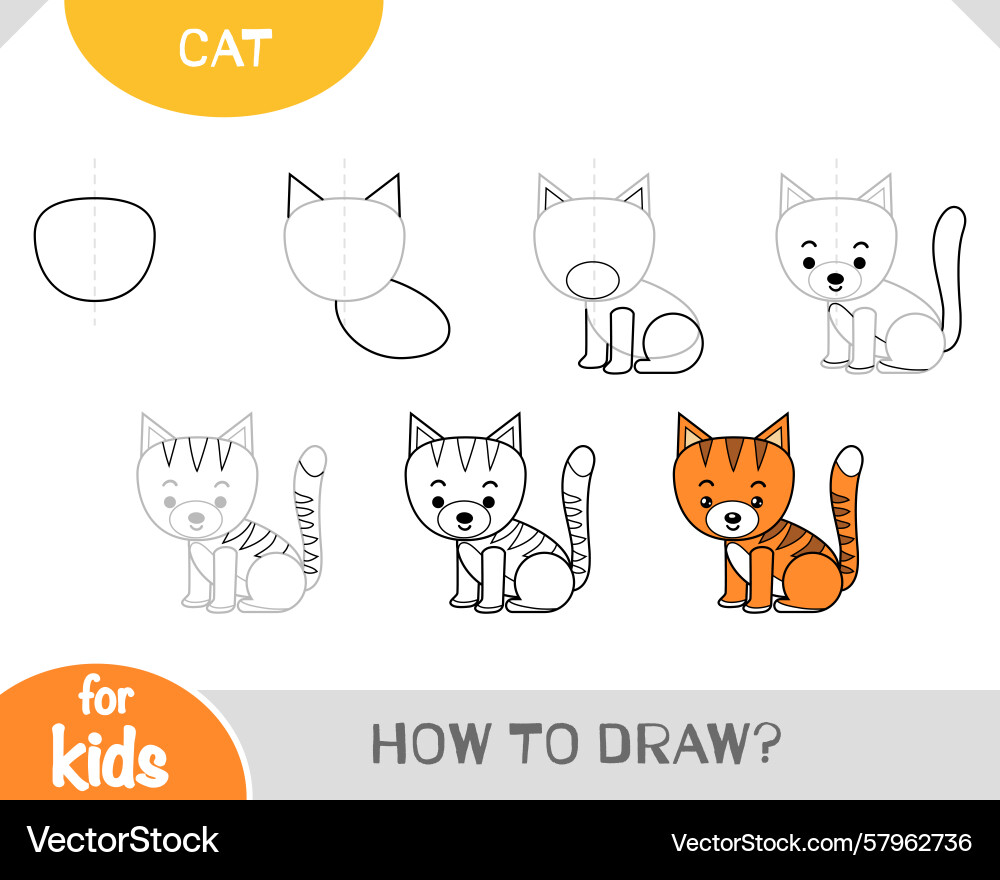 Easy Ginger Cat Drawing Tutorial Vector Image