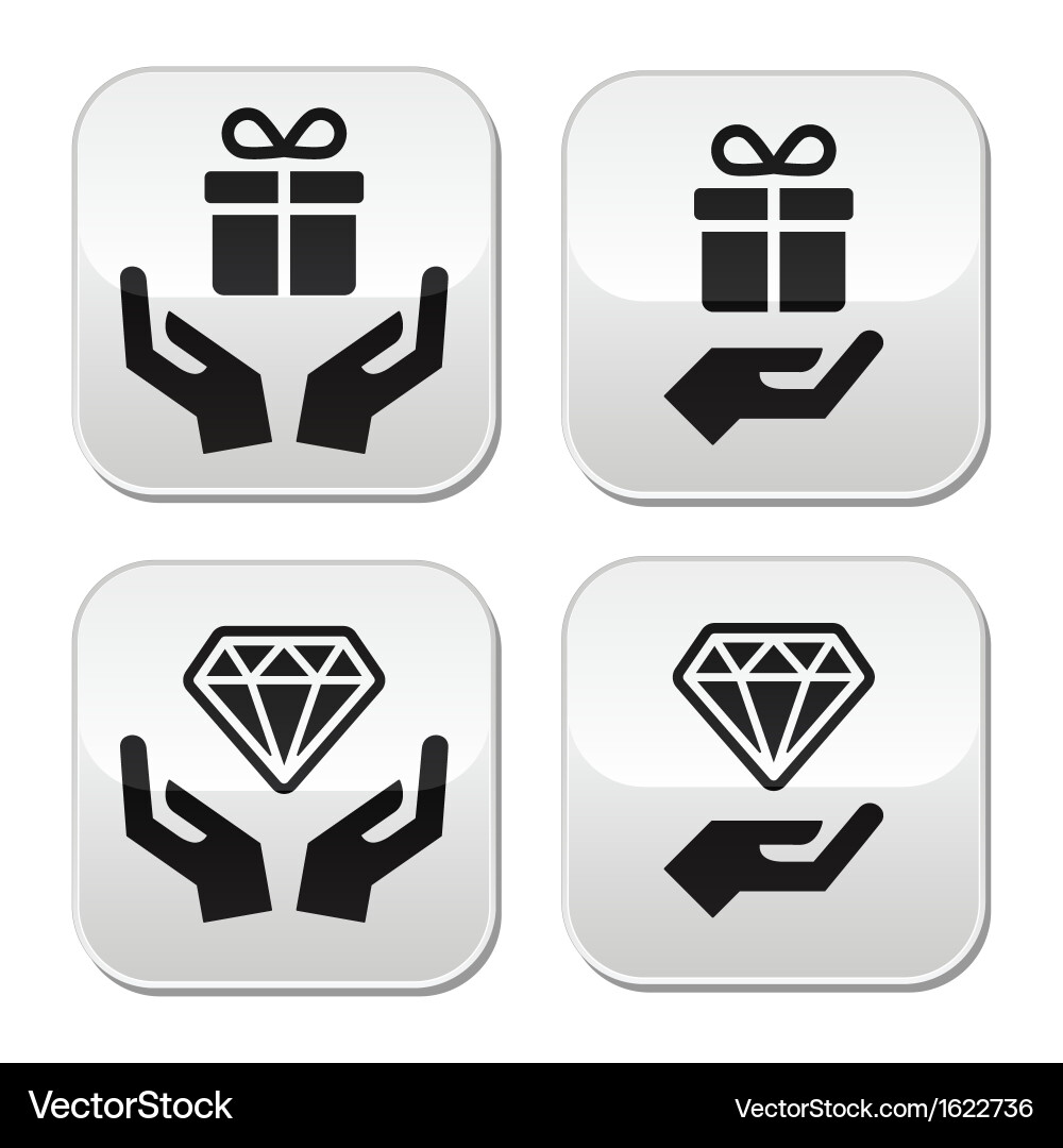 Hands with present and diamond buttons set Vector Image
