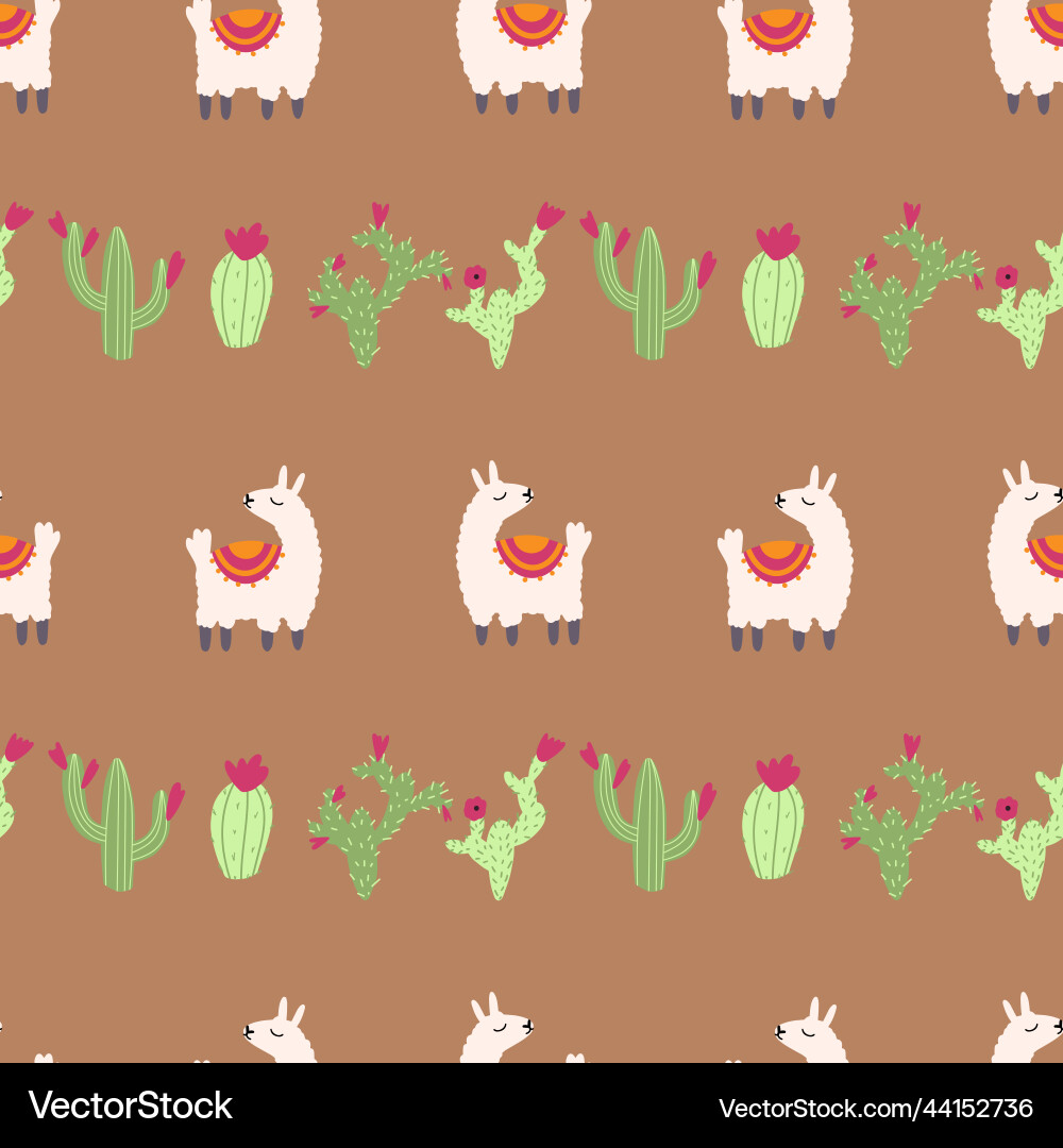Lama alpaca seamless pattern with cactus Lama alpaca seamless pattern with cactus vector image