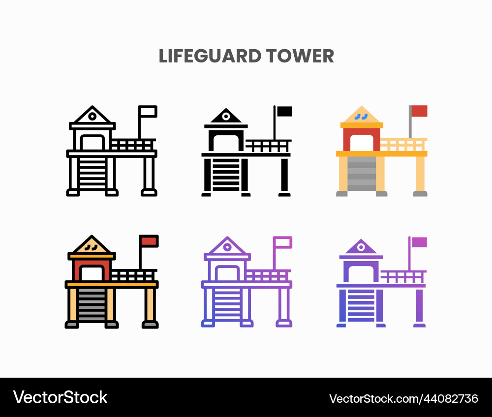 Lifeguard tower icon set with different styles Lifeguard tower icon set with different styles vector image