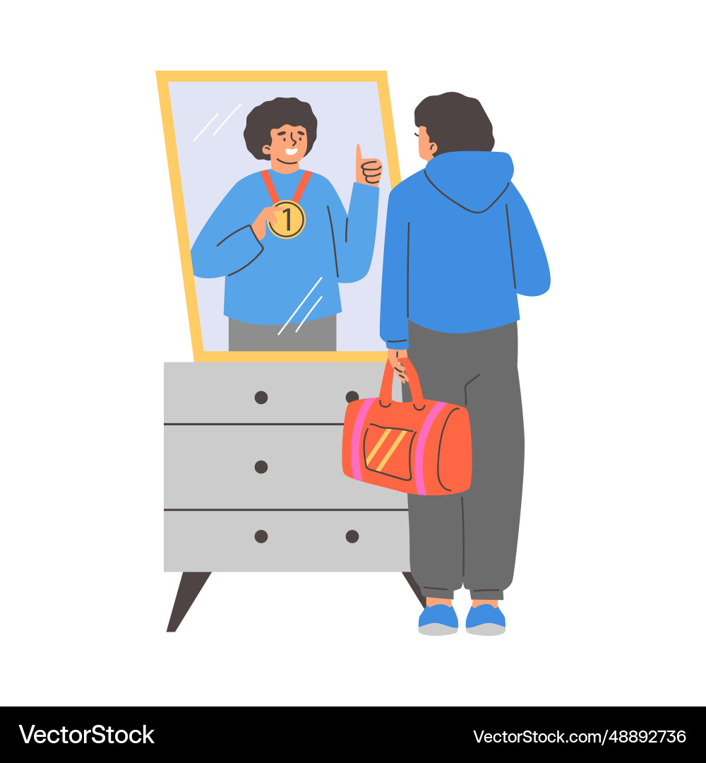 Man looking in the mirror imagines himself Man looking in the mirror imagines himself Vector Image