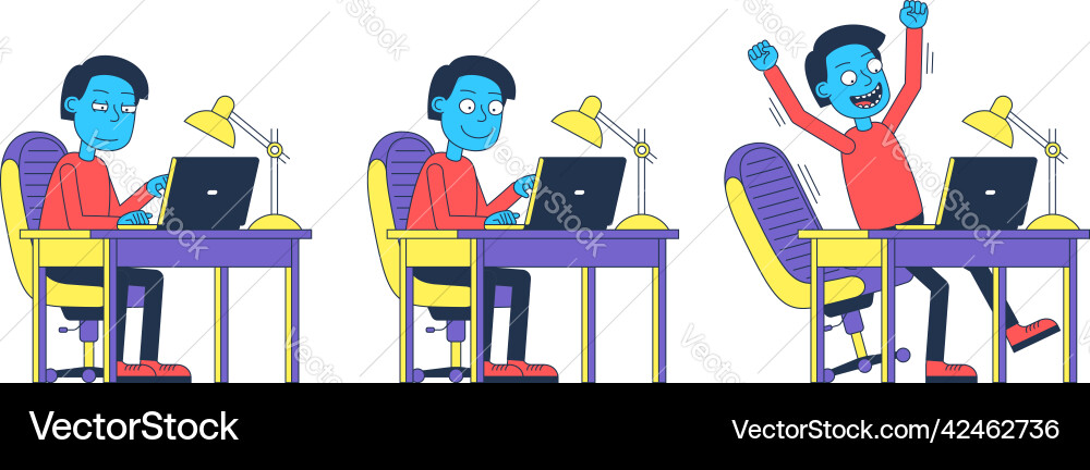 Man works at computer sitting table Man works at computer sitting table vector image