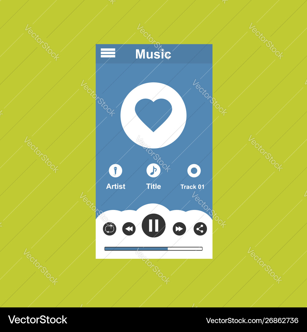 Media player application app template with flat Media player application app template with flat Vector Image