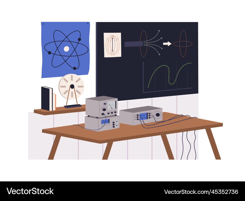 Physics class classroom with blackboard desk Physics class classroom with blackboard desk vector image