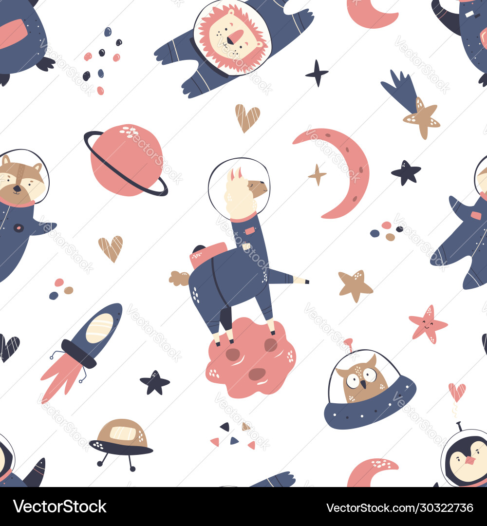 Seamless pattern with animals and space elements Seamless pattern with animals and space elements vector image