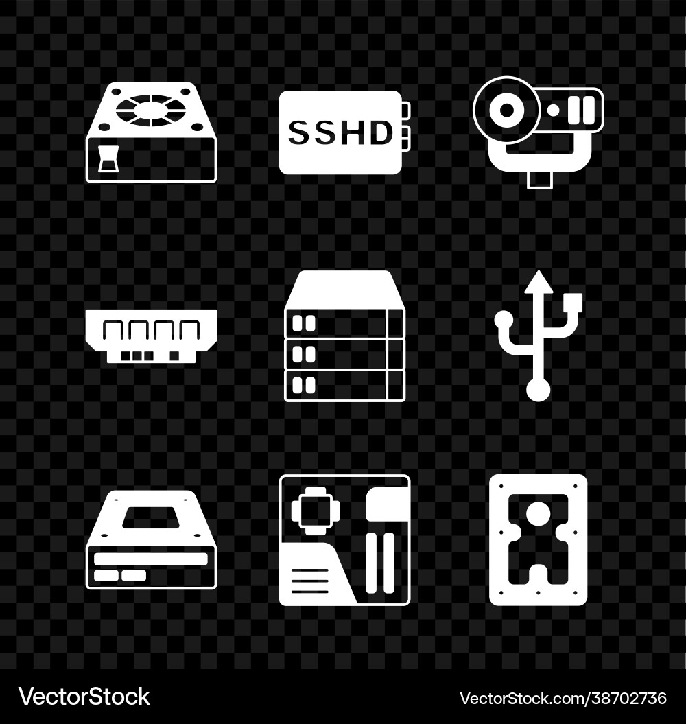 Set computer cooler sshd card web camera Vector Image