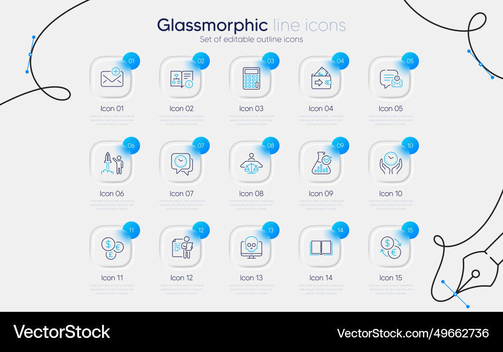 Set of clock book and job interview line icons Set of clock book and job interview line icons vector image