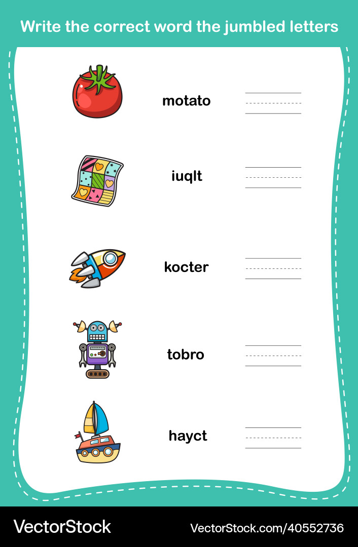 Write the correct word jumbled letters Write the correct word jumbled letters Vector Image