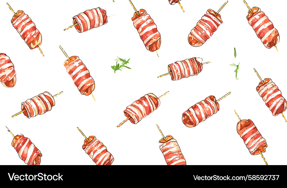 Bacon Wrapped Skewers - Artistic Pattern Vector Image