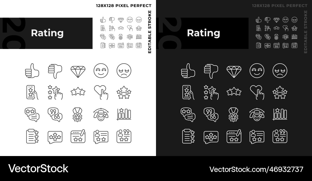 Rating pixel perfect linear icons set for dark Rating pixel perfect linear icons set for dark vector image