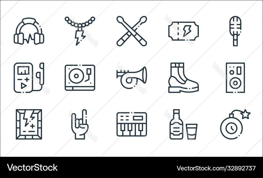 Rock n roll line icons linear set quality Rock n roll line icons linear set quality Vector Image