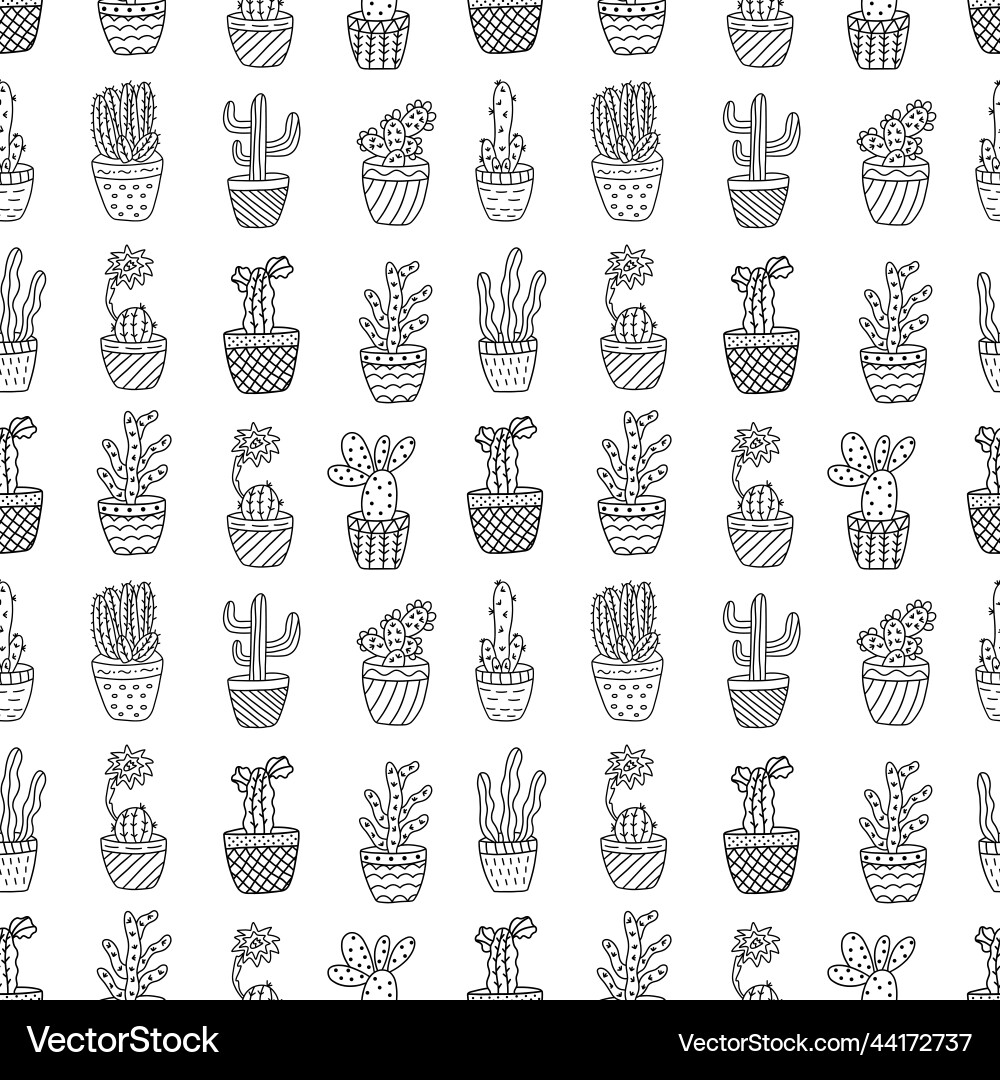 Seamless pattern with cacti in a pot Vector Image