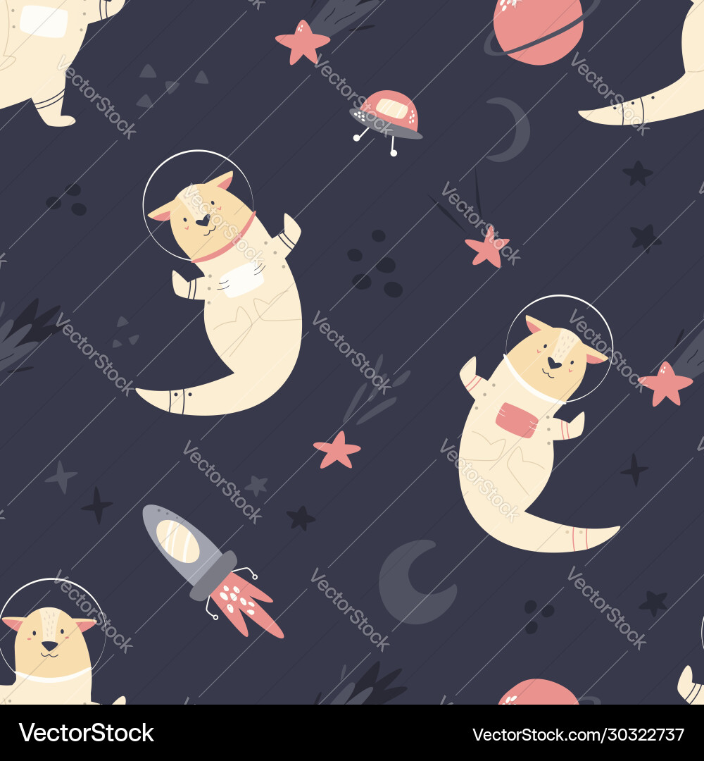 Seamless pattern with otters and space elements Seamless pattern with otters and space elements vector image