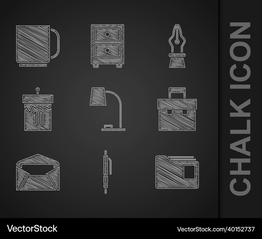 Set table lamp pen document folder briefcase Set table lamp pen document folder briefcase vector image
