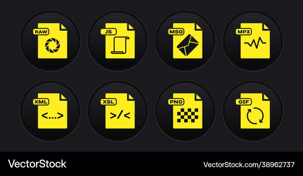 Set xml file document mp3 xsl png msg js gif Set xml file document mp3 xsl png msg js gif vector image