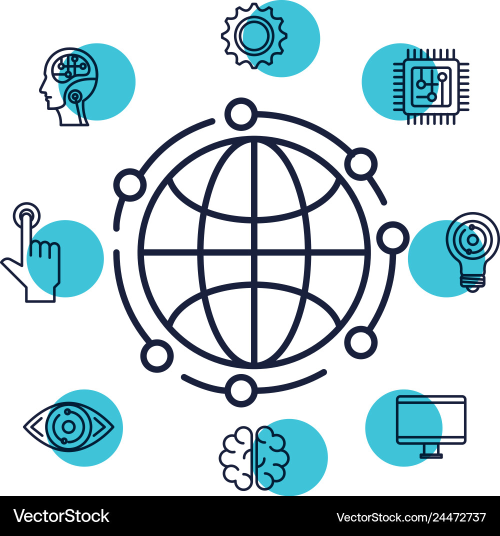 Sphere planet browser with set icons Sphere planet browser with set icons Vector Image
