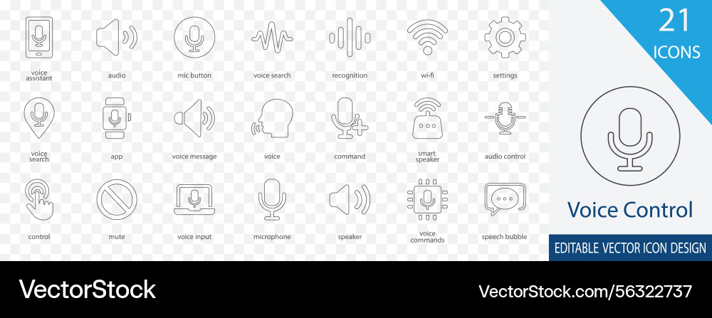 Voice control simple line icon set Vector Image