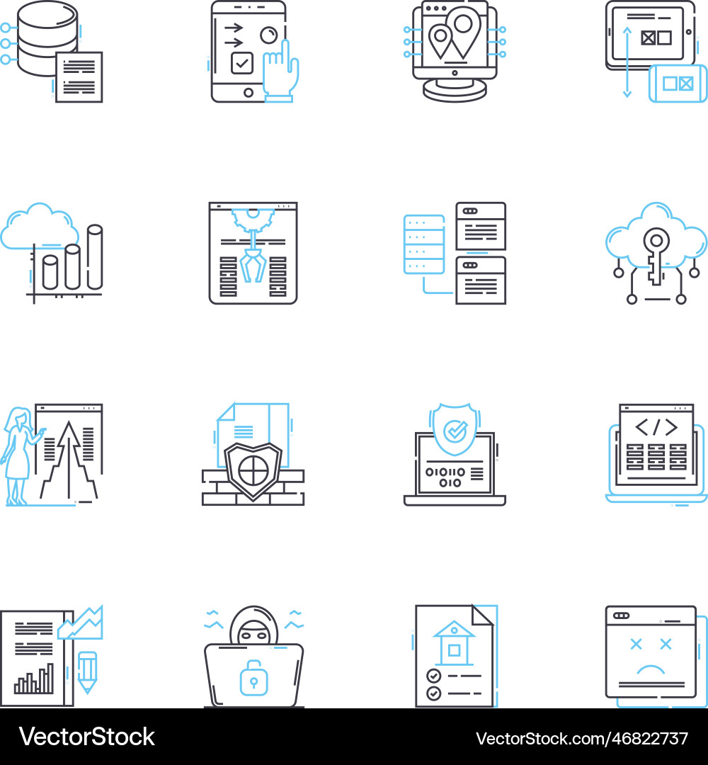Web computing linear icons set browser html Web computing linear icons set browser html vector image