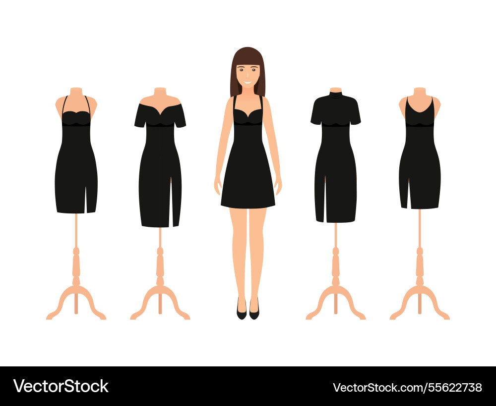 Black little dress collection of five elegant Black little dress collection of five elegant vector image
