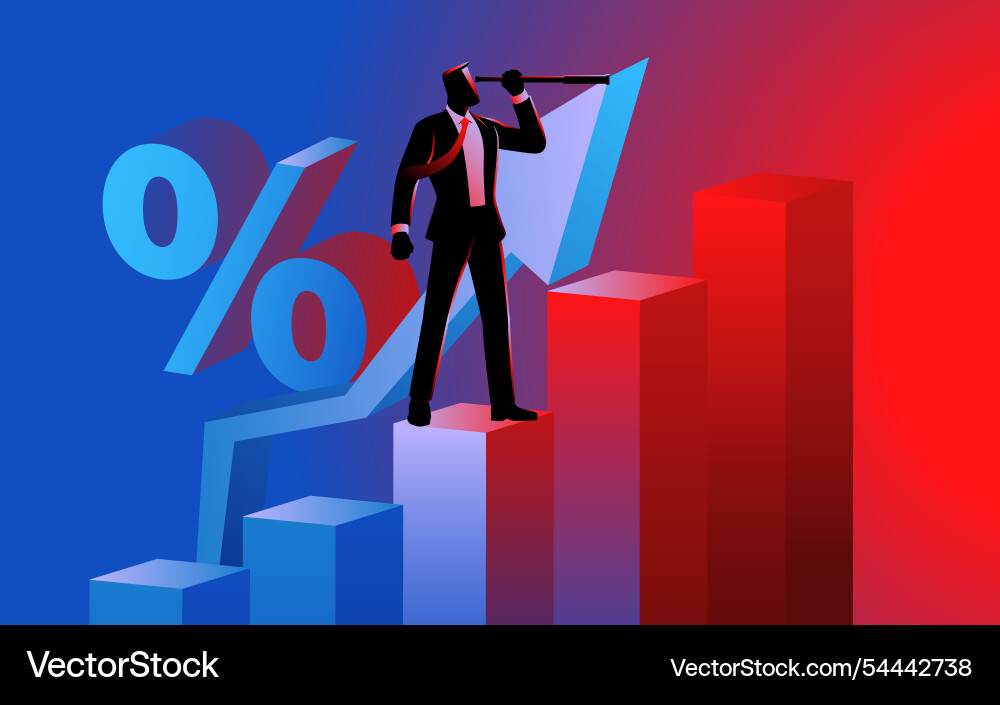 Businessman blue red rise graph chart telescope Vector Image