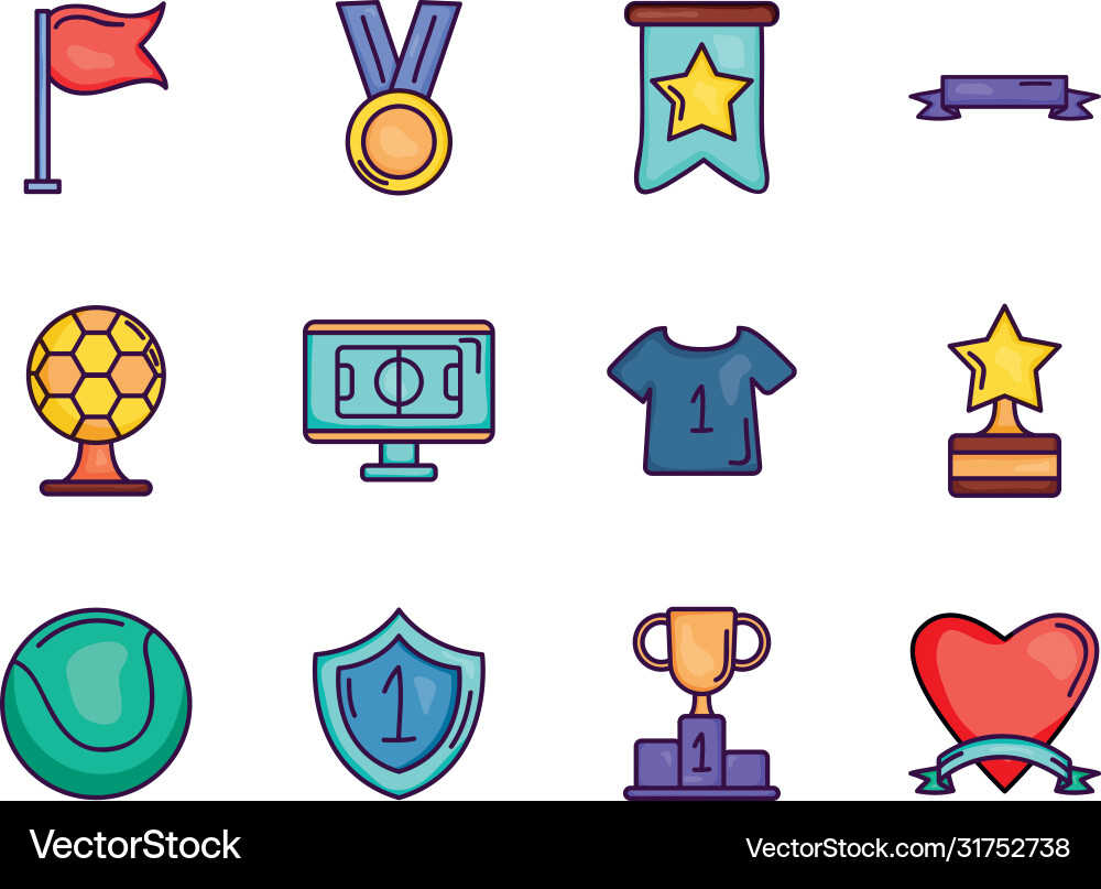 Medal and game event icon set line color style vector image