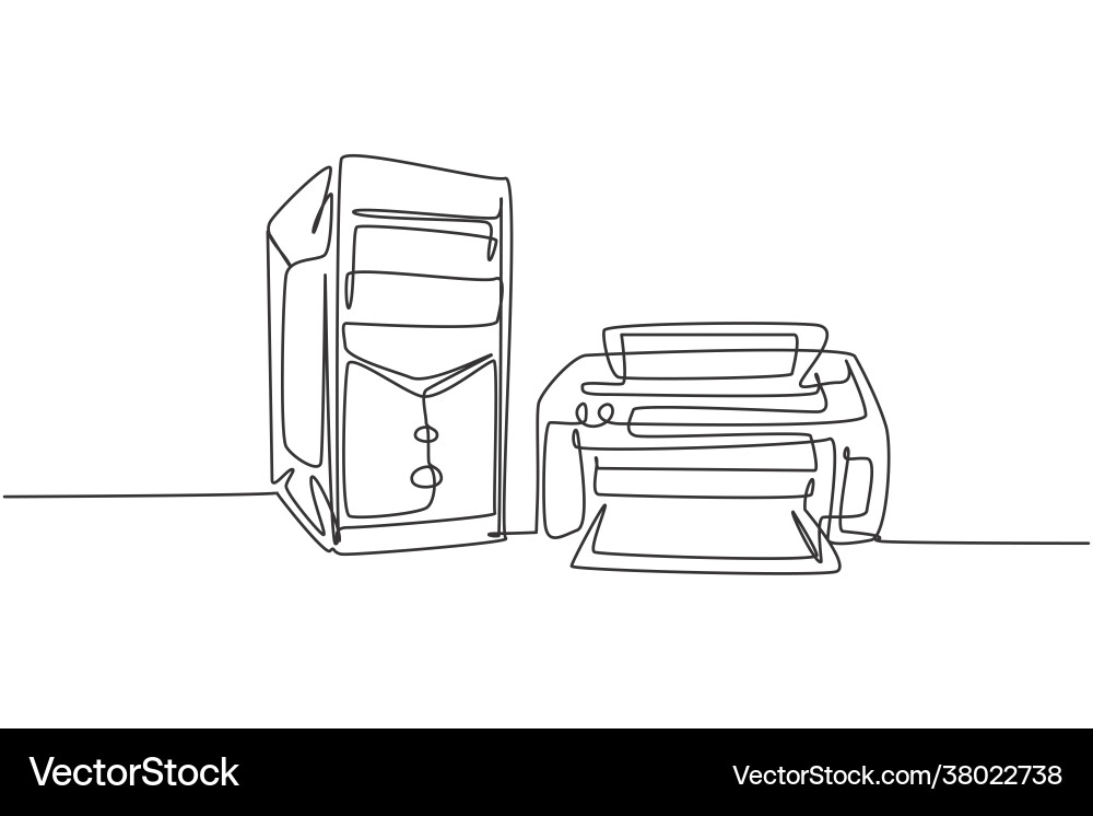 One continuous line drawing cpu computer Vector Image