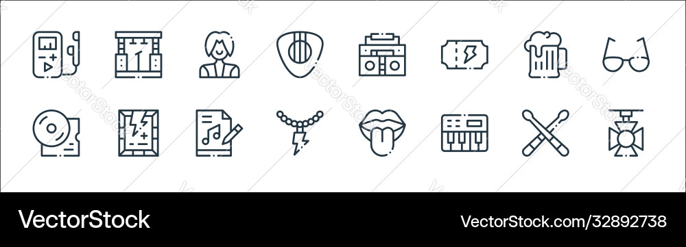 Rock n roll line icons linear set quality Rock n roll line icons linear set quality vector image