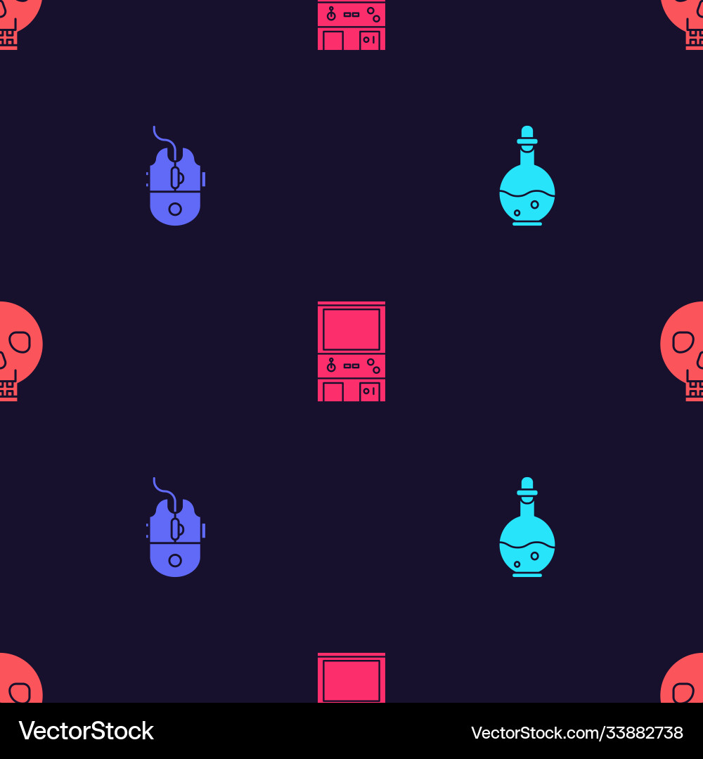 Set bottle with magic elixir computer mouse vector image